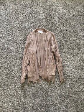 Open-Front Cable Knit Cardigan Sweater - Taupe